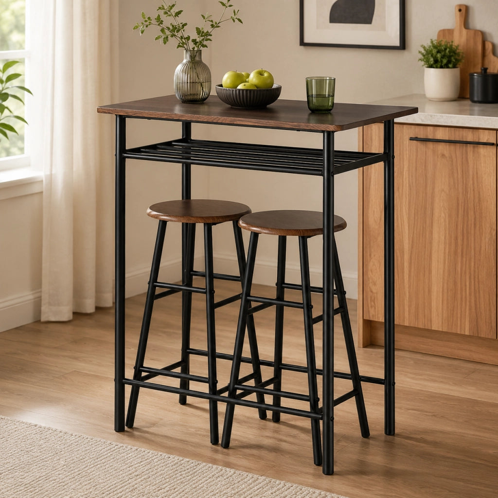 Set da bar 80x50x90 cm con ripiano in MDF nero