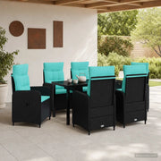 Set da pranzo per esterni 7 pz Nero e Turchese polyrattan 3422435