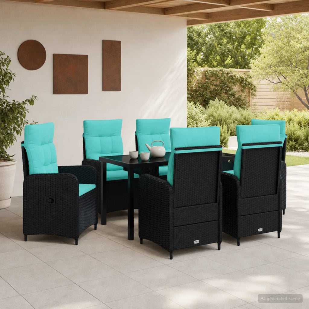 Set da pranzo per esterni 7 pz Nero e Turchese polyrattan 3422435
