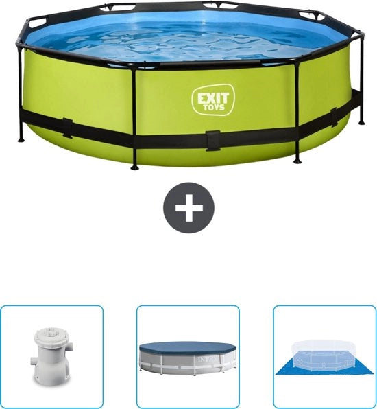 Piscina Rond con Cornice Lime - 300 x 76 cm - Inclusa Pomp - Copertura - Copertura del Fondo - Ora a Prezzo Speciale