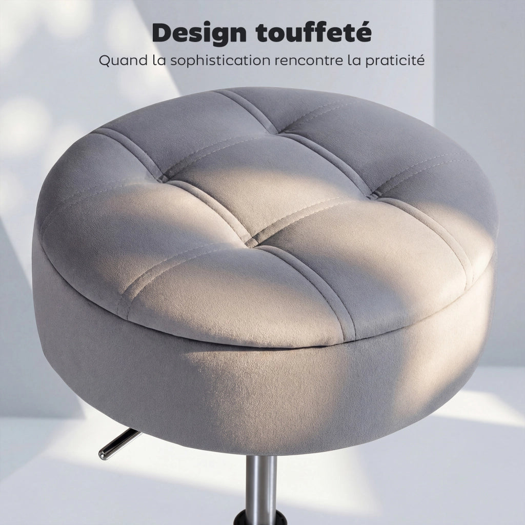 Sgabello da trucco in velluto con rotazione e altezza regolabile ¨C zephmum ¨C grigio 49-65 cm