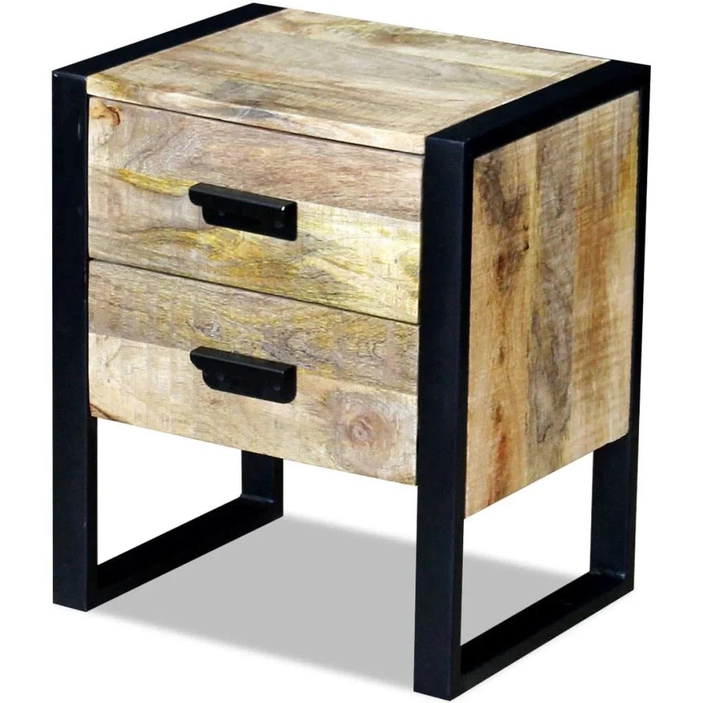 Comodino cassettiera armadio mobile ausiliario per camera da letto con 2 cassetti 43 x 33 x 51 cm legno massello di mango 1402011