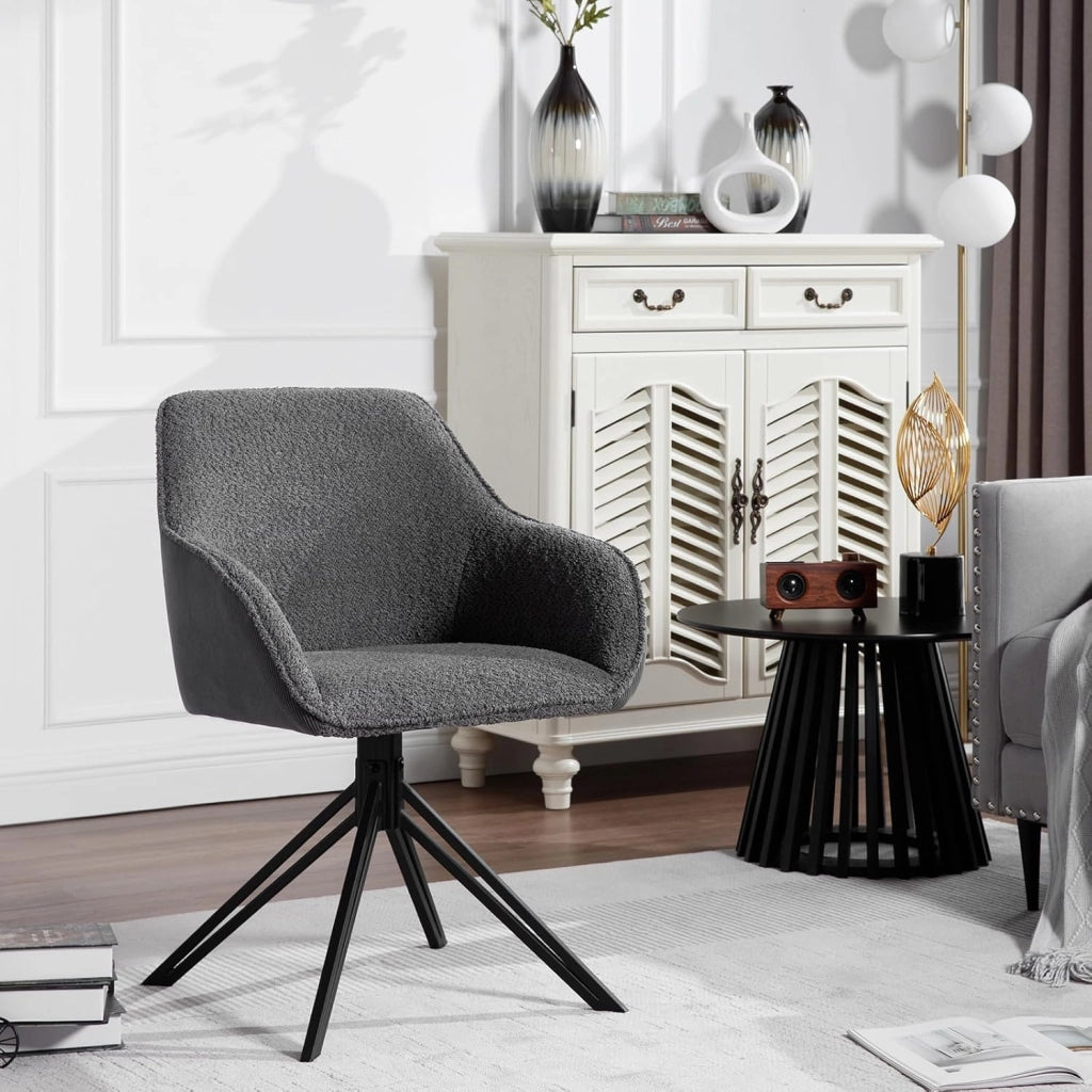 Sedia Sala da Pranzo, Sedie Cucina, Sedia Ufficio, Sedia da Pranzo Girevole Ergonomiche Moderne, Seduta in Tessuto Bouclé e Velluto a Coste, Grigio Scuro, EZS11dgr-1