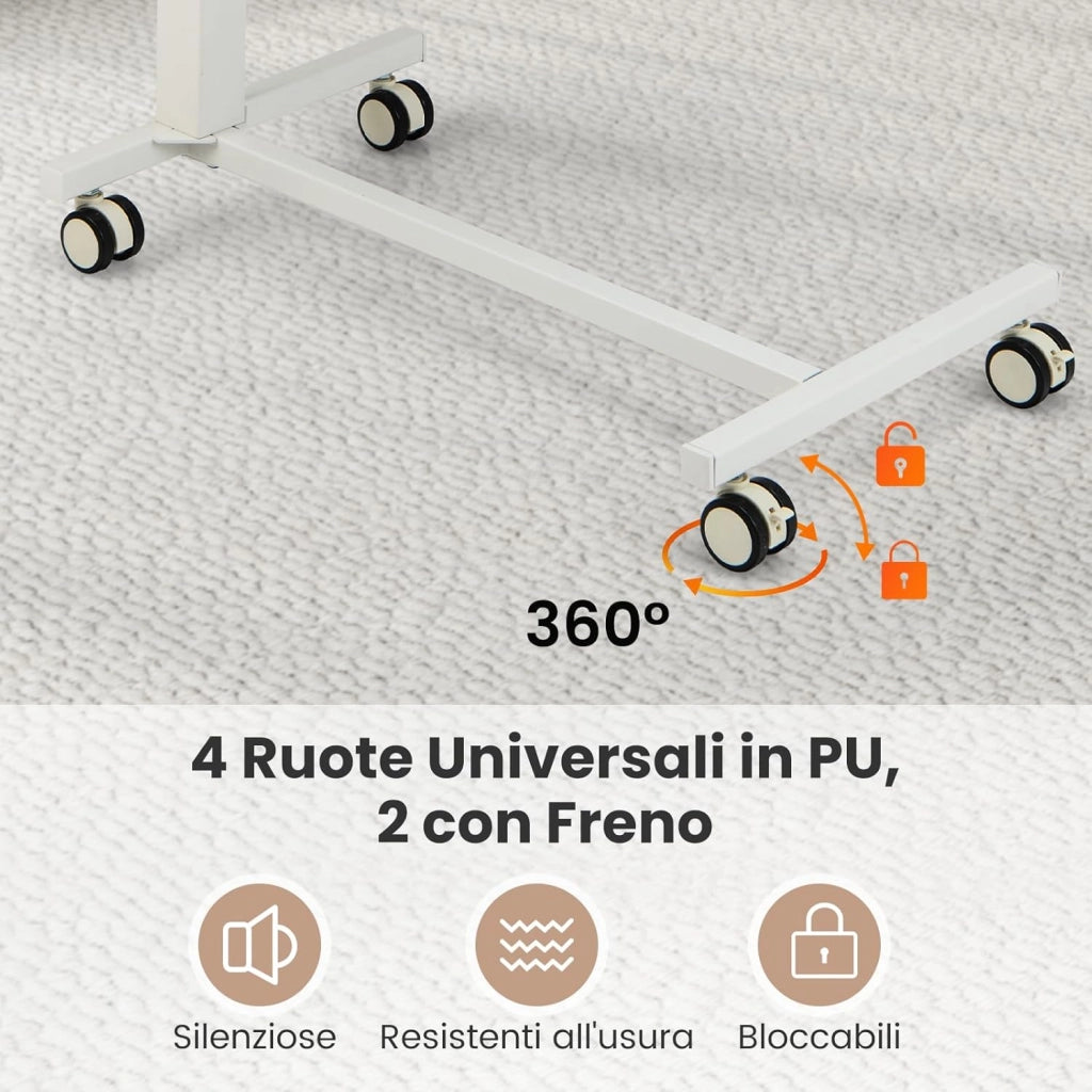 Tavolino da Letto e Divano per PC, Tavolino Regolabile in Altezza con Ruote Bloccabili e Piano Ovale, Tavolo per Mangiare e Lavorare, 76 x 50 x 74-108 cm