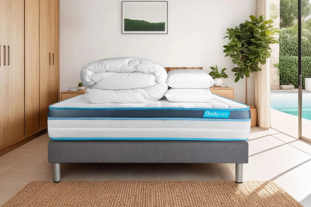 Pack letto completo - Materasso 180x200 cm + Rete imbottita a doghe (in kit) + 2 cuscini + Piumino - BodyFit