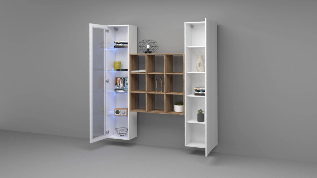 Madia Firmino, Credenza 14 Ripiani Made in Italy, 30x40x180h cm Bianco Acero