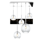 SOSP. CROMO RETTANGOLARE 5 LUCI VETRI (1 GRANDE+1 MEDIO+3 PICCOLO) TUTTI TRASPARENTE 1155CR-S5 RMIX-TR