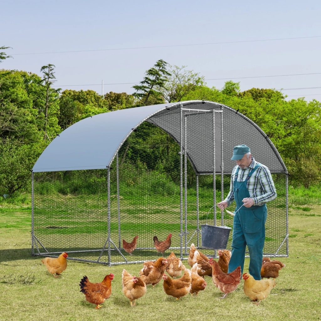 Pollaio per galline con copertura tetto a volta, Gabbia per galline in metallo da esterno 280x190x195cm-Altri animali