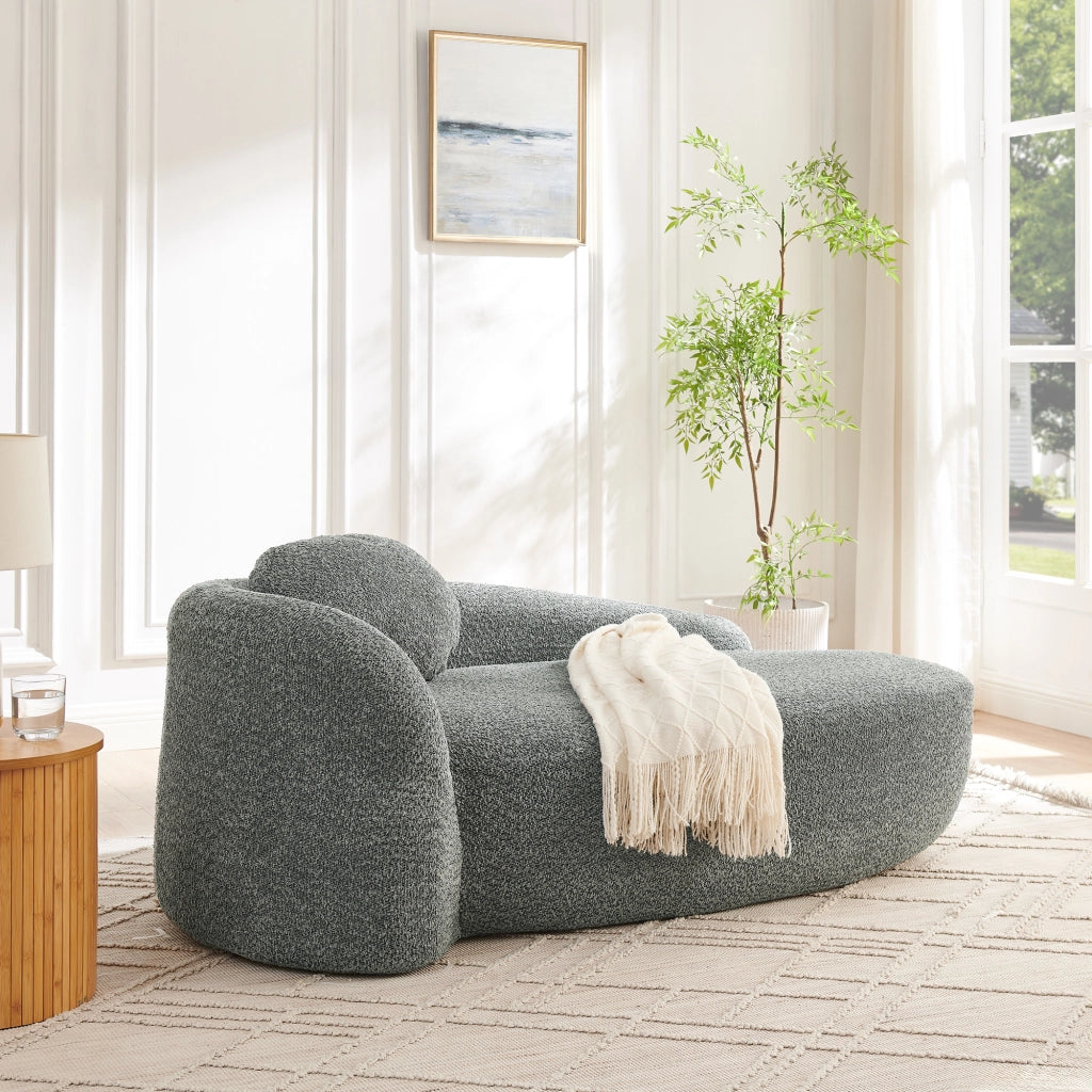 Divano in tessuto teddy con schienale arrotondato e cuscino in schiuma elastica per soggiorno e studio, grigio scuro