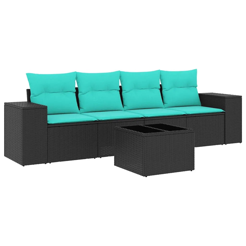 Salotto da Giardino-Set Divani da Giardino 5 pz con Cuscini Nero in Polyrattan 456399