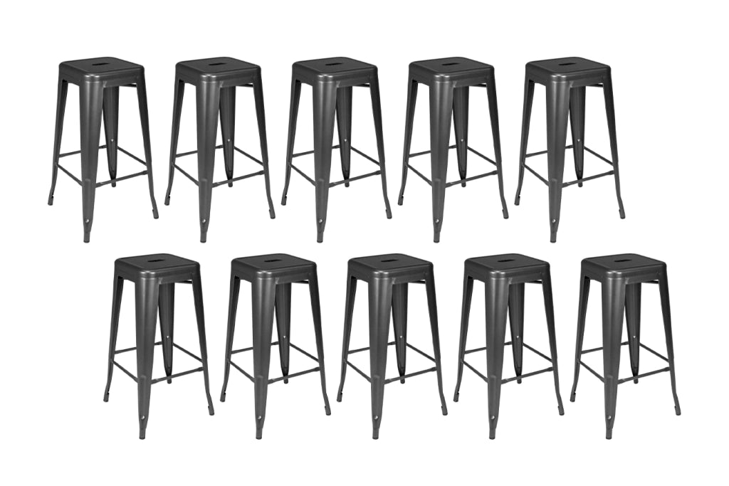 Set di 10 sgabelli bar cucina industriali in metallo grigio, sgabelli impilabili - Maggie