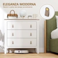 Cassettiera per Camera da Letto a 3 Cassetti con Maniglie in Finta Pelle, 80x40x78.5 cm, Bianco
