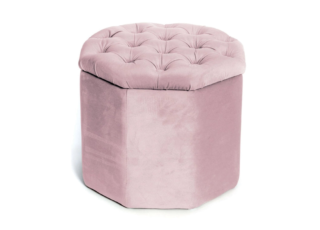 Pouf Salotto Contenitore Imbottito Trapuntato Ottagonale Velvet Tinta Unita - Pouf - Rosa Antico