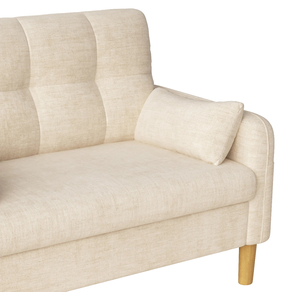 Divano 2 posti compatto 119x78 cm in ciniglia beige con 2 cuscini e tasca laterale HOMVRA
