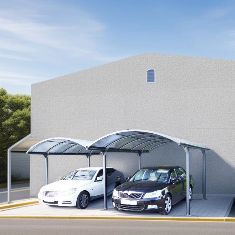 Tettoia doppia per auto da giardino in alluminio 485x590 cm – copertura auto carport con tetto curvo policarbonato 6 mm – CAR6048ALRPT Foresta