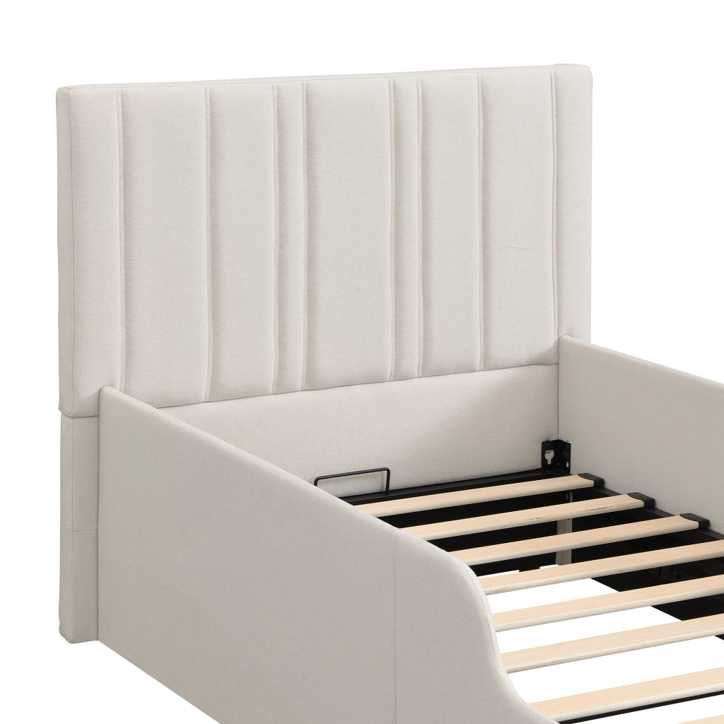Letto Imbottito Singolo Contenitore ¨C MINIMAL ¨C con Rete a Doghe, Testiera, 90x200, Beige