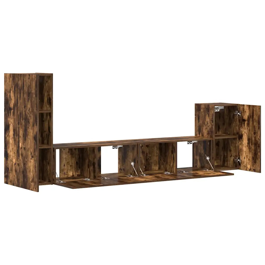 Set di Mobili Porta TV 4 pz Rovere Fumo in Legno Multistrato cod mxl 12128
