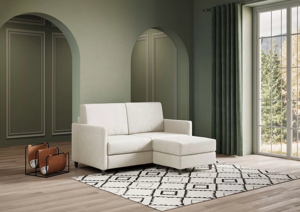 Divano karay 2 posti (due sedute da 60cm) + pouf misure esterne l.138 p.155 | latte - Mobili 2G