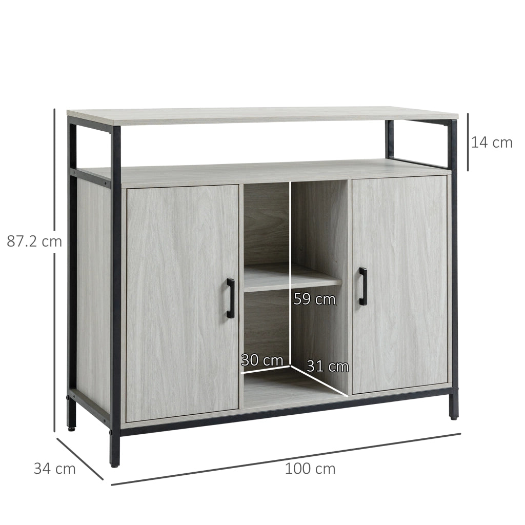 Credenza Moderna in Legno con 2 Ante e Ripiani ¨C zephmum ¨C Grigio Chiaro 100x34x87.2cm