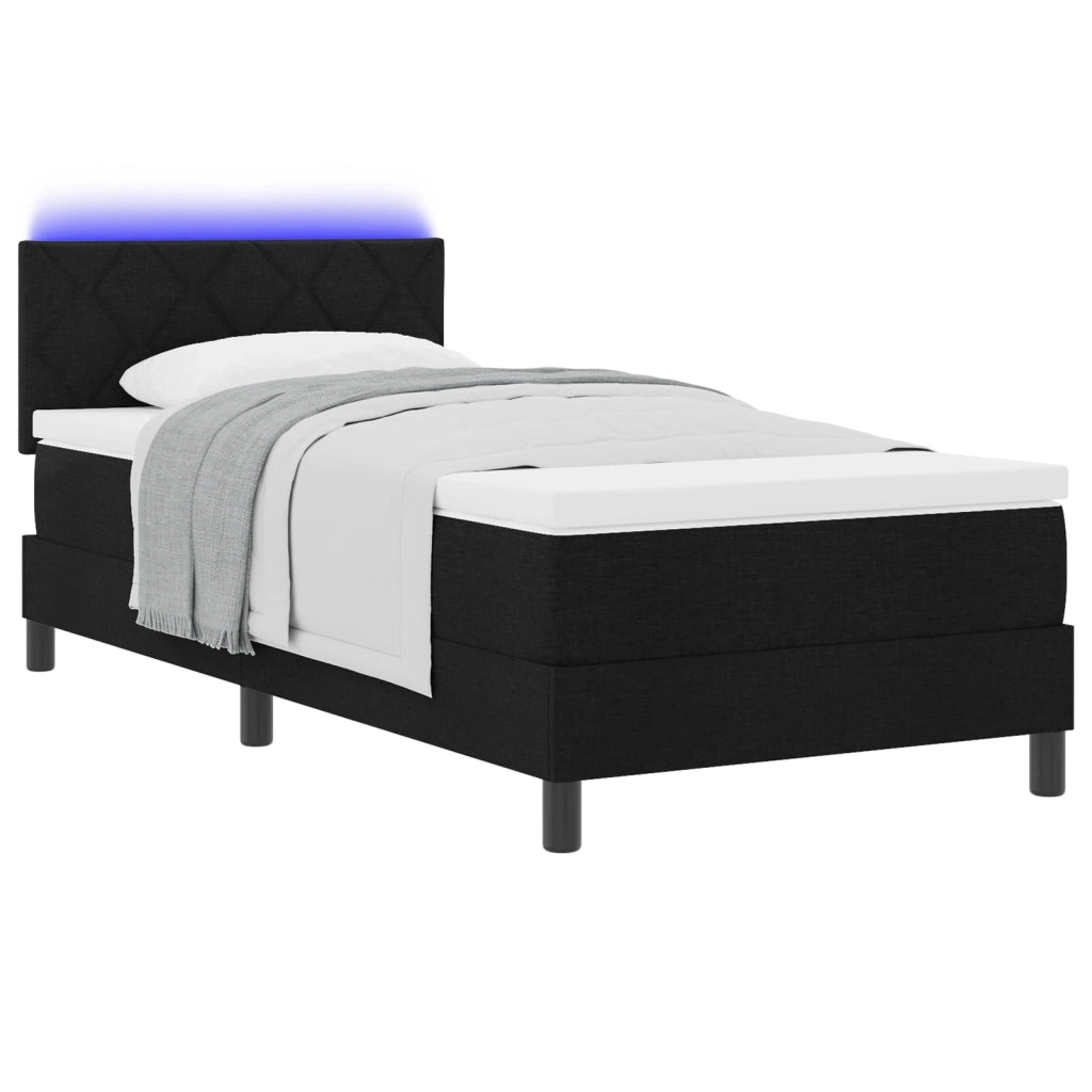 Letto a Rete con Materasso & LED Nero 90x190 cm Tessuto
