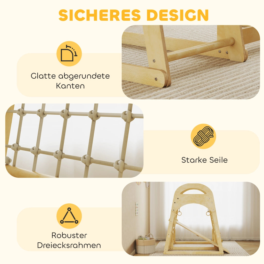 Set arrampicata interno 6-in-1 ¨C Xylo ¨C con scivolo, scala, rete e parete, legno, 3-6 anni