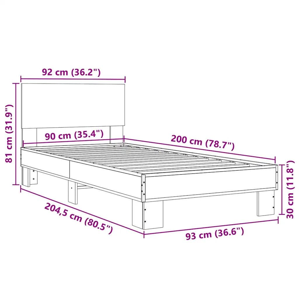 Giroletto-Struttura Letto Rovere Marrone 90x200 cm Legno Multistrato e Metallo 490160