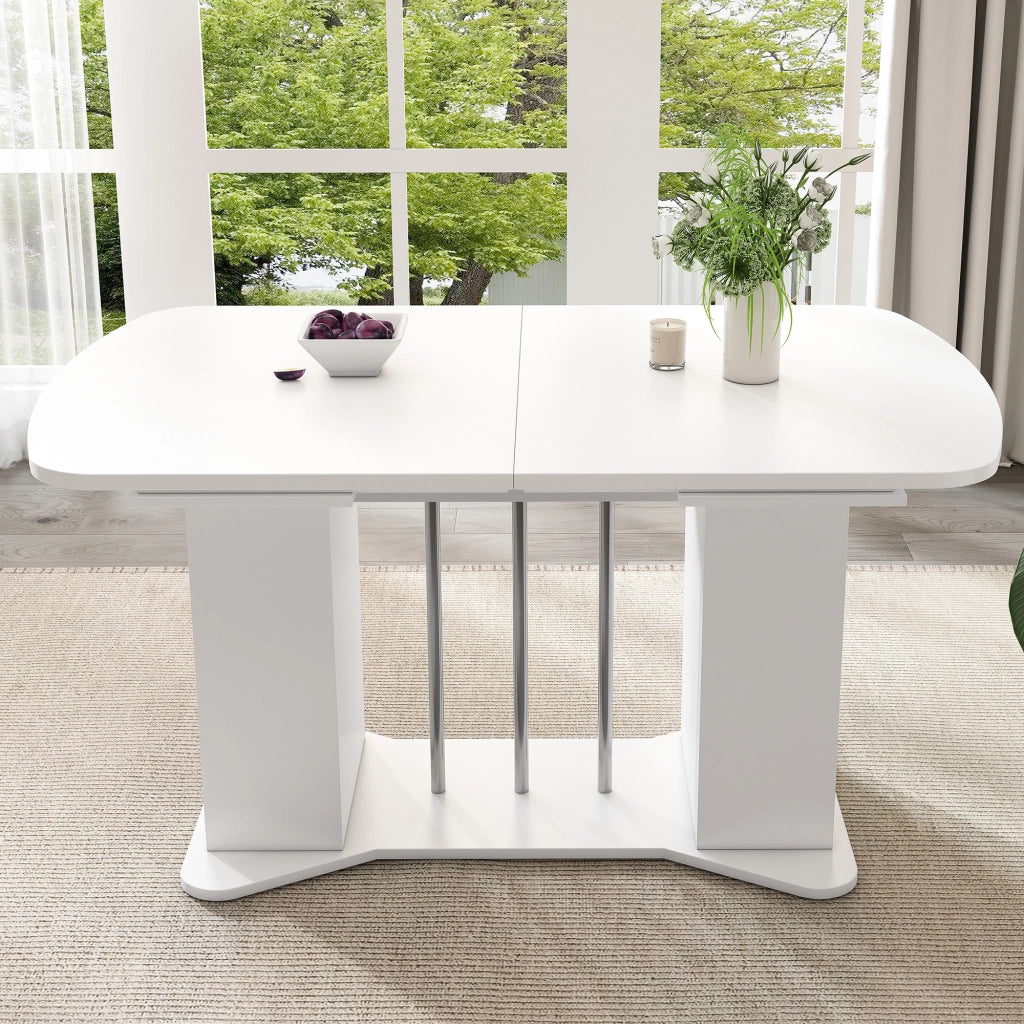 Tavolo da pranzo allungabile con 1 vano contenitore; stile classico; per sala da pranzo; bianco
