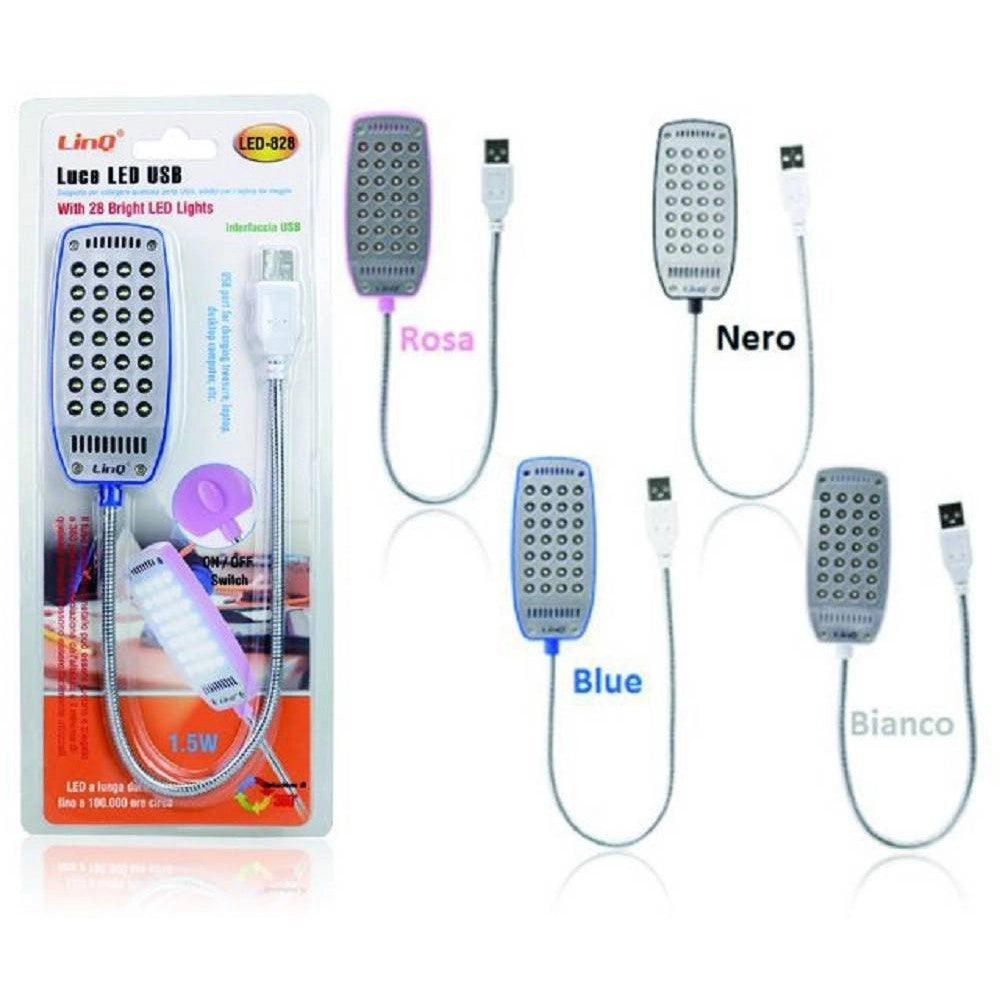Trade Shop - Mini Luce Bianca Lampada Usb Flessibile 28 Led 1.5w Notebook Pc Lettura Led-828 -