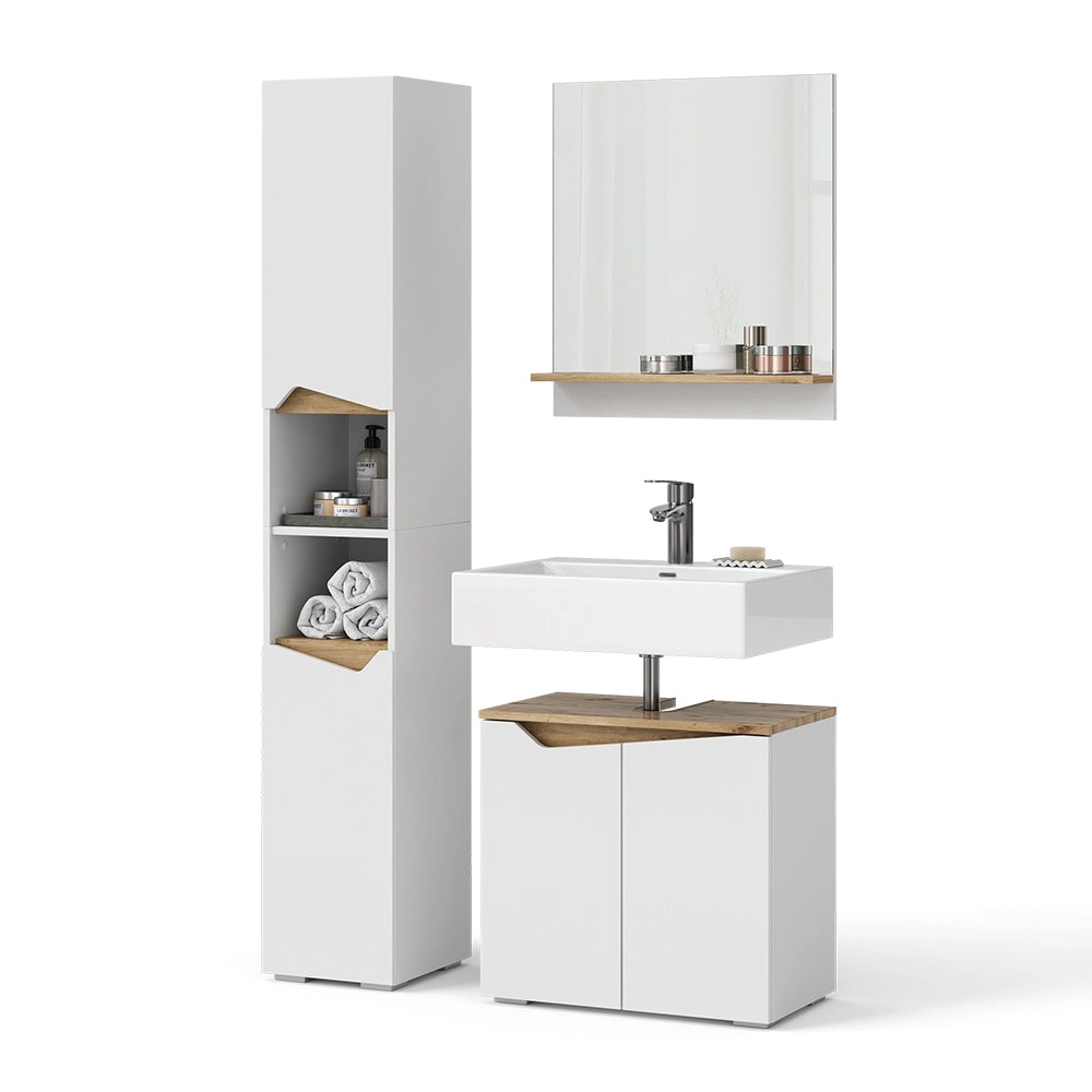 Vicco Set di mobili da bagno Bianco 3 parti, con colonna