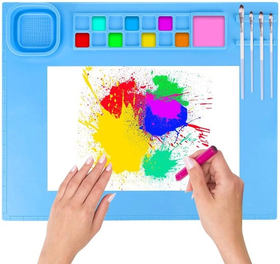 Scheda di pittura in silicone 51x41cm per bambini Scheda di pittura pieghevole e lavabile in silicone per bambini Ideale per attività di creatività, pittura, acquerelli, taglio e progetti di fai-da-te (blu)