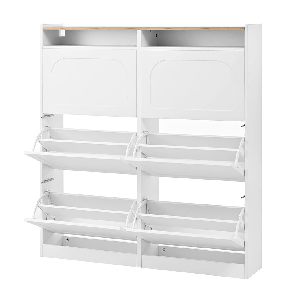 Scarpiera moderna con LED - Xylo - 120x130x24 cm - Bianco naturale - 6 scompartimenti a ribalta