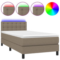 Letto a Molle con Materasso e LED Tortora 100x200cm in Tessuto 3133457
