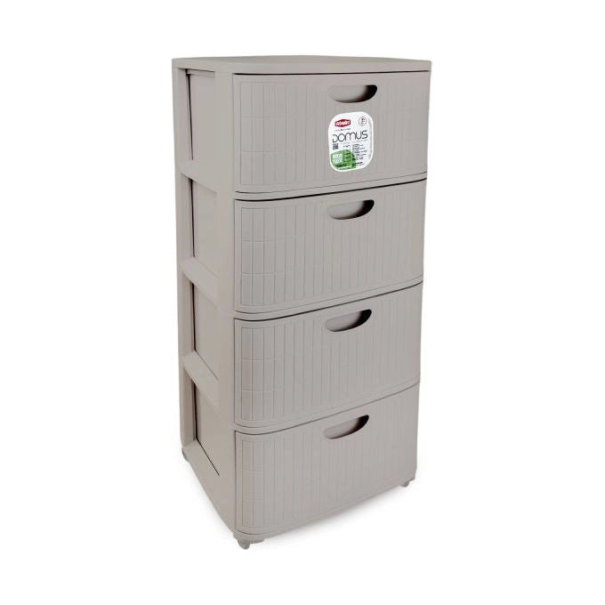 Stefanplast cassettiera slim 4 cassetti, L.Domus, polipropilene riciclato, 4 ruote, 80x40x30 cm, greige