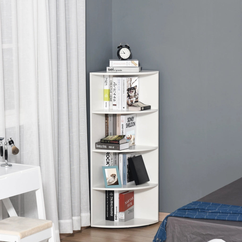 Libreria ad Angolo da Parete e Muro con 4 Ripiani in Legno Bianco 39.5x39.5x120 cm