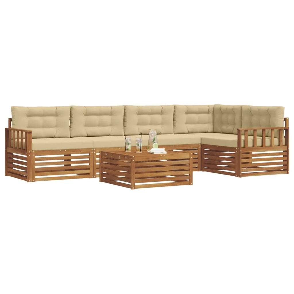 Set di divani da esterno con cuscino 6 pcs Naturale e Beige