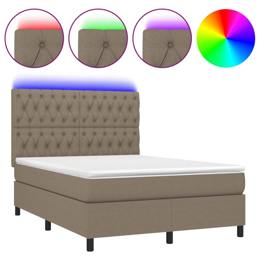 Letto a Molle con Materasso e LED Tortora 140x200 cm in Tessuto 3135121
