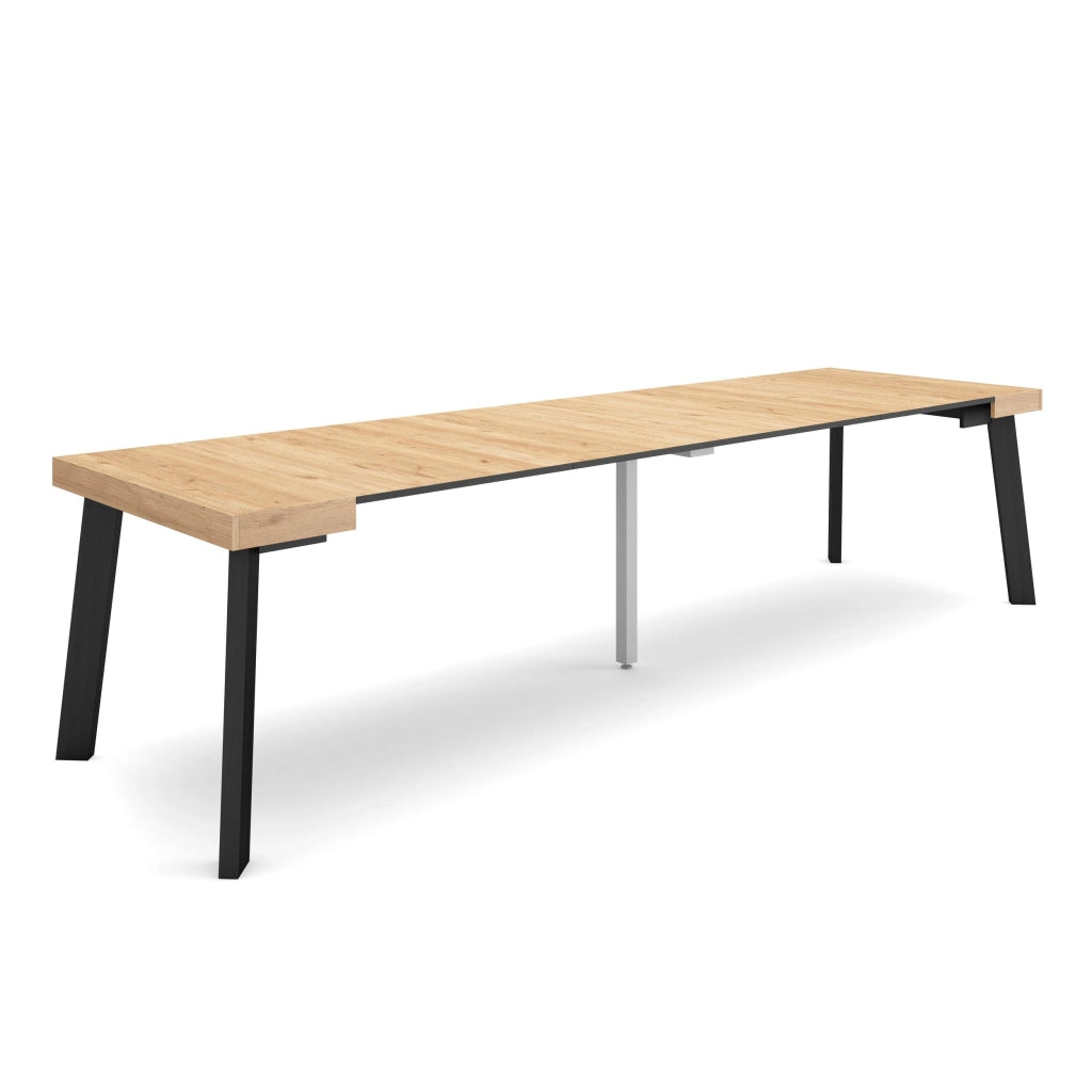 Consolle allungabile, 302x90x73cm, Per 14 persone, Gambe in legno, colore Rovere RF3052