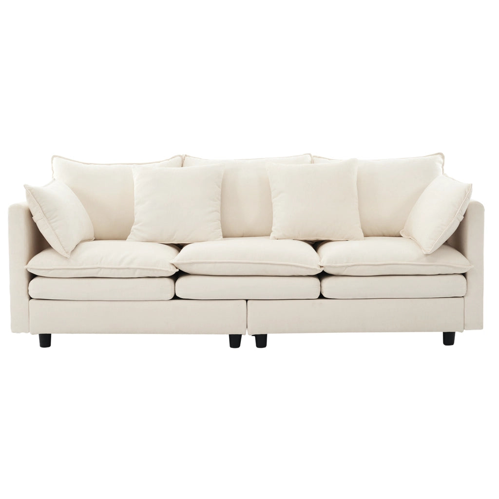 Divano angolare a L con chaise longue mobile, 3 posti, in tessuto chenille beige, 212¡Á150¡Á90 cm