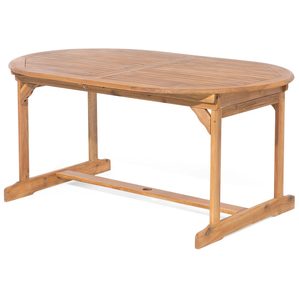 Set da pranzo per esterni in legno di acacia chiaro con cuscini grigi tavolo a 8 posti sedie pieghevoli design rustico