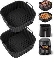 Set di 2 liner per air fryer in silicone quadrato da 7,1 pollici - Riscaldabili e riutilizzabili per 4-7 QT - Accessori per forno e air fryer - Nero