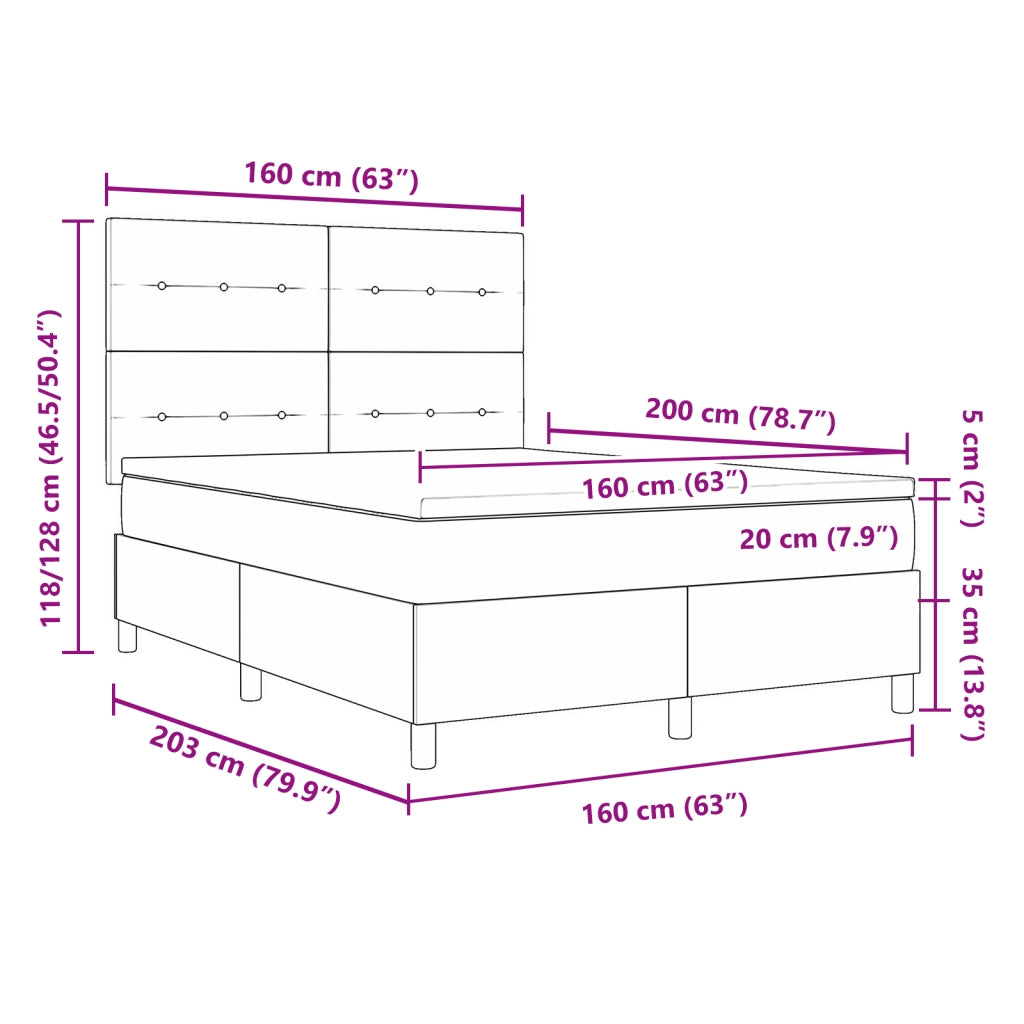Letto Box Spring con Materasso Grigio Scuro 160x200 cm Velluto