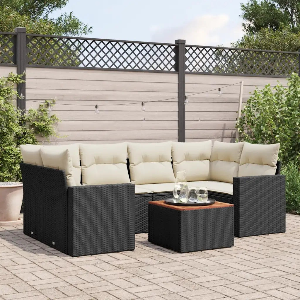 Set Divani da Giardino con Cuscini 7pz Nero Polyrattan 3256350
