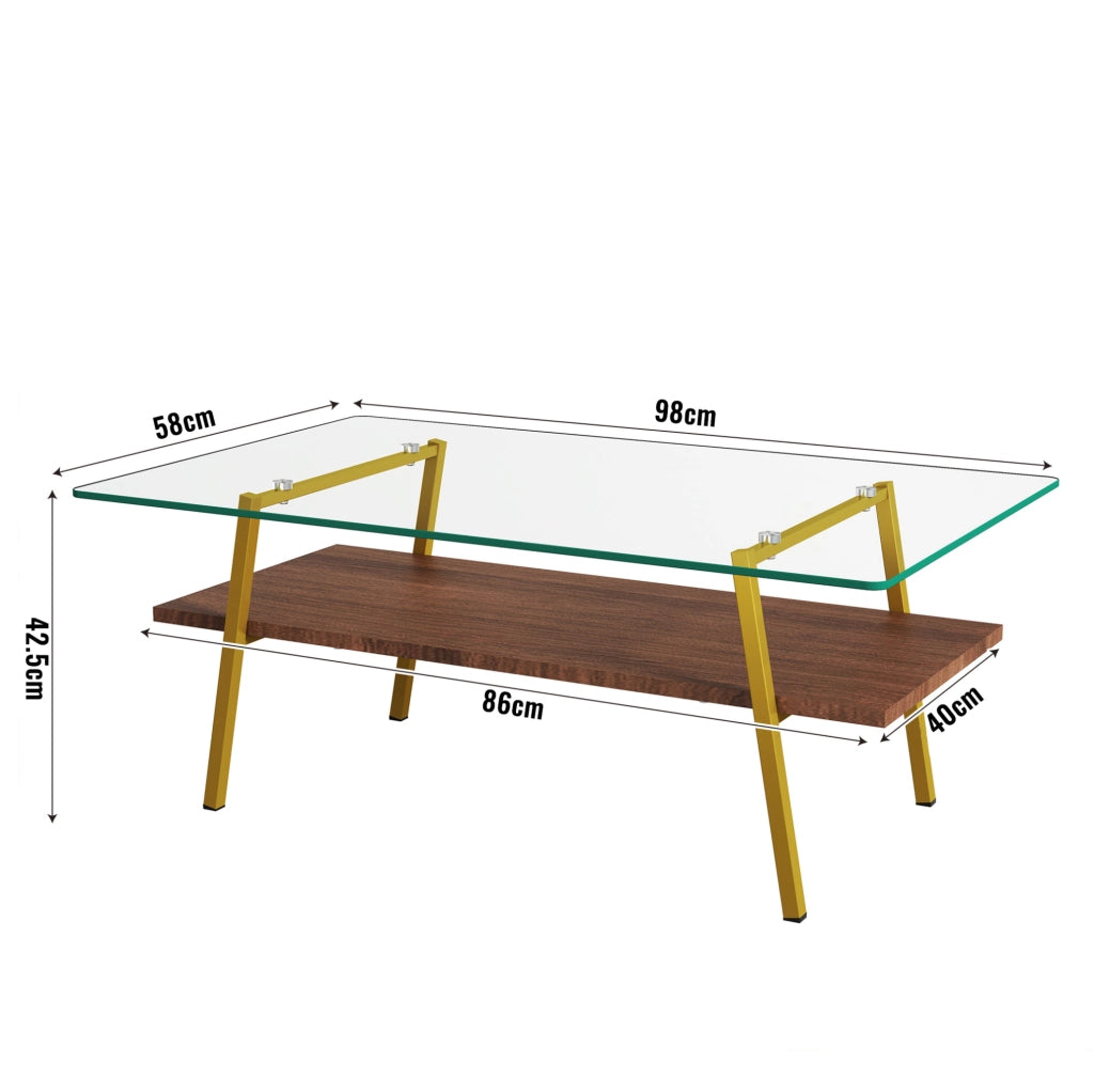 Tavolino da caffè 106x66x9 cm con piano in vetro temperato; base in MDF; rosa cipria e oro