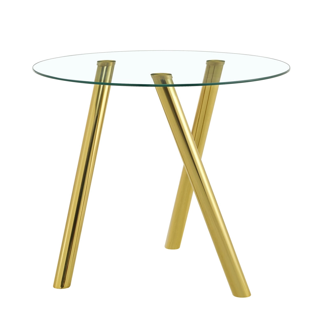 Tavolo da Pranzo Rotondo ¨C Xylo ¨C Piano in Vetro Temperato, Gambe in Metallo Dorato, ?89 cm