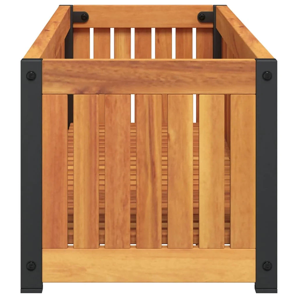 Aiuola rialzata/fioriera per piante fiori patio giardino 110 x 30 x 27,5 cm legno massello di acacia e acciaio marrone 02_0037323