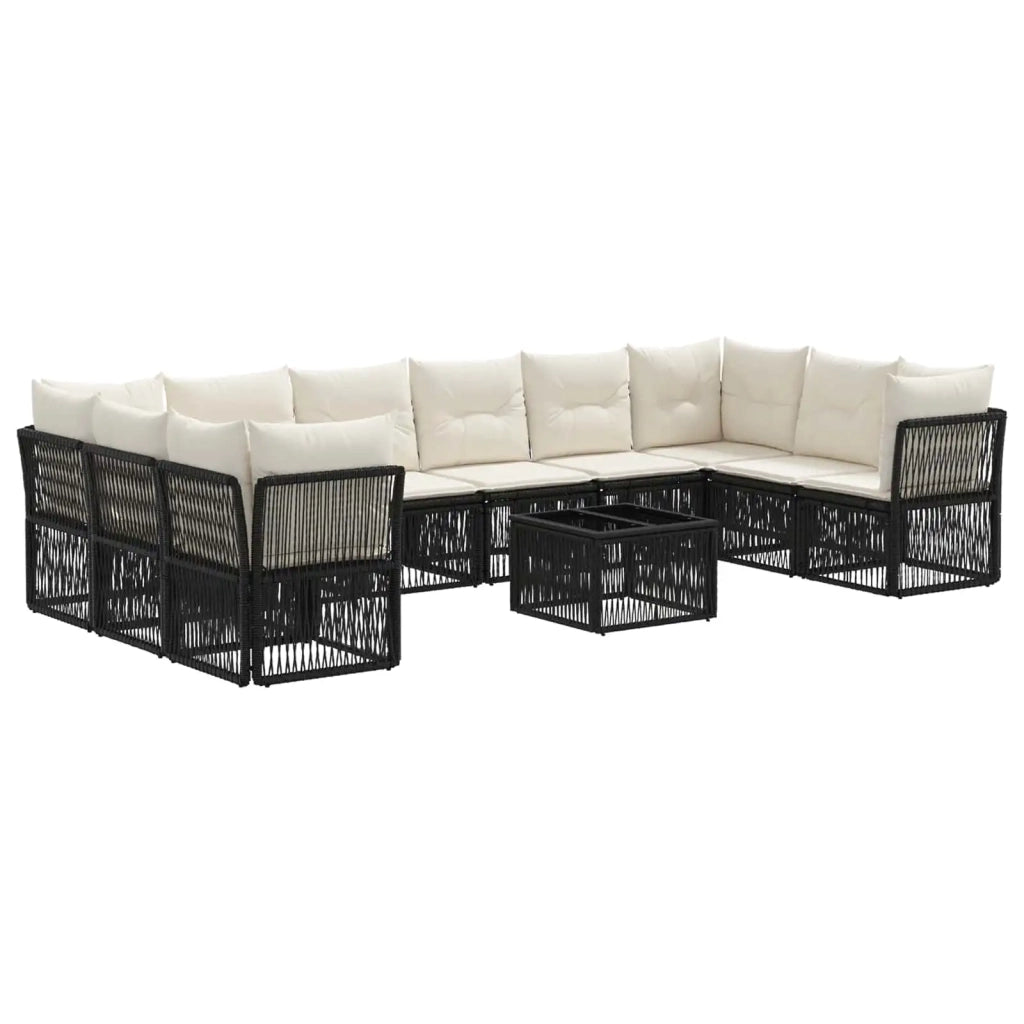 Set Divano da Giardino 11 pcs Nero polyrattan