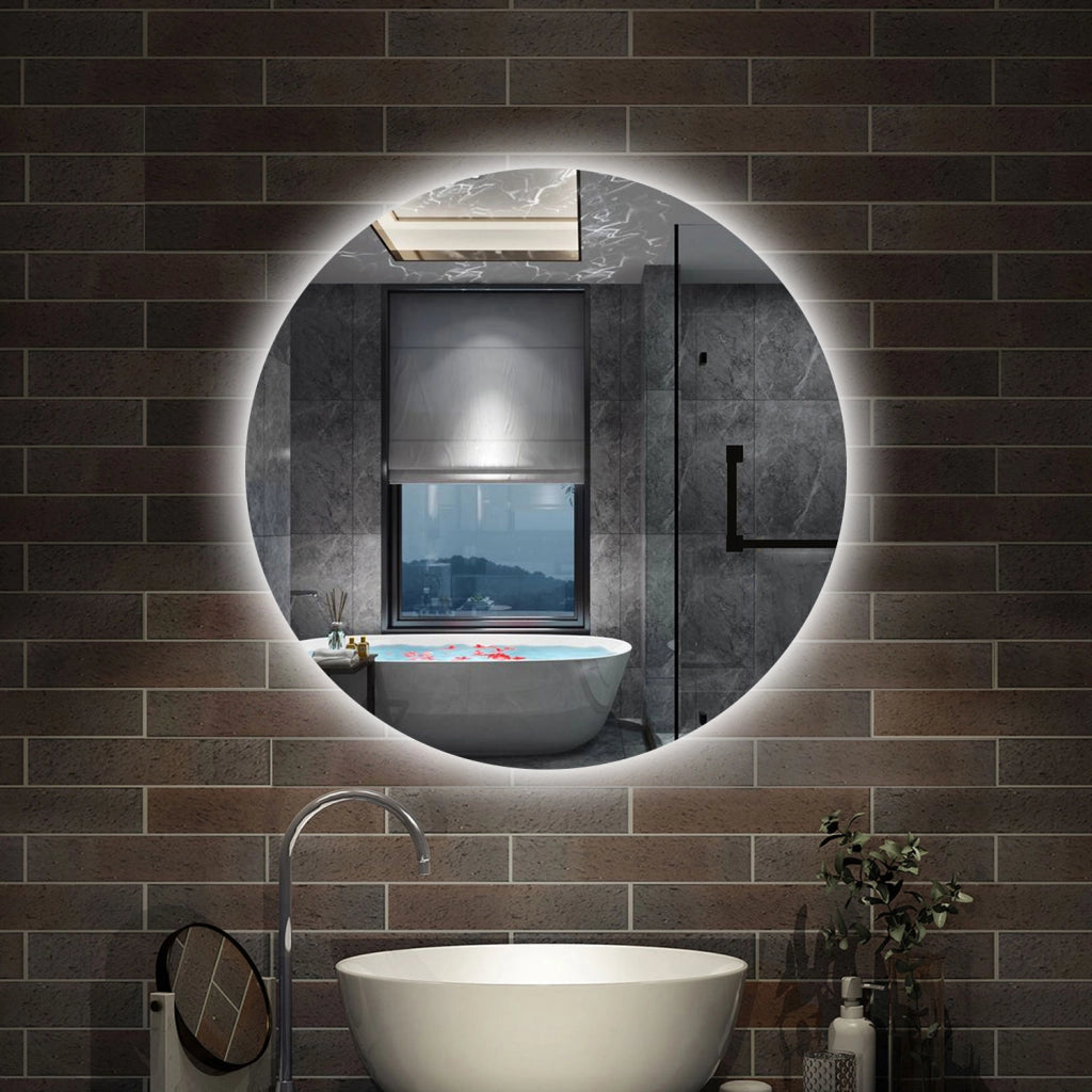 Specchio bagno tondo 90 cm con led. Dimmerabile + Touch Control + Bordo non sabbiato + IP44
