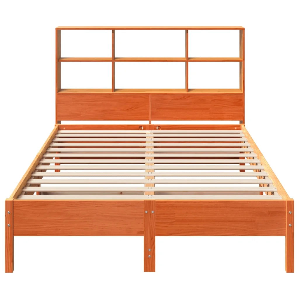 Letto Libreria senza Materasso Marrone Cera 135x190 cm in Pino
