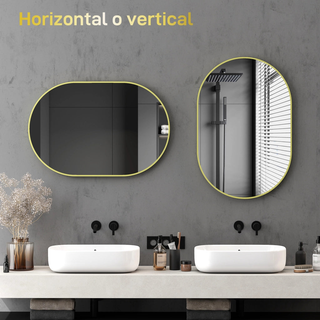 Specchio da Bagno Ovale con Cornice Alluminio ¨C zephmum ¨C Dorato 60x90 cm