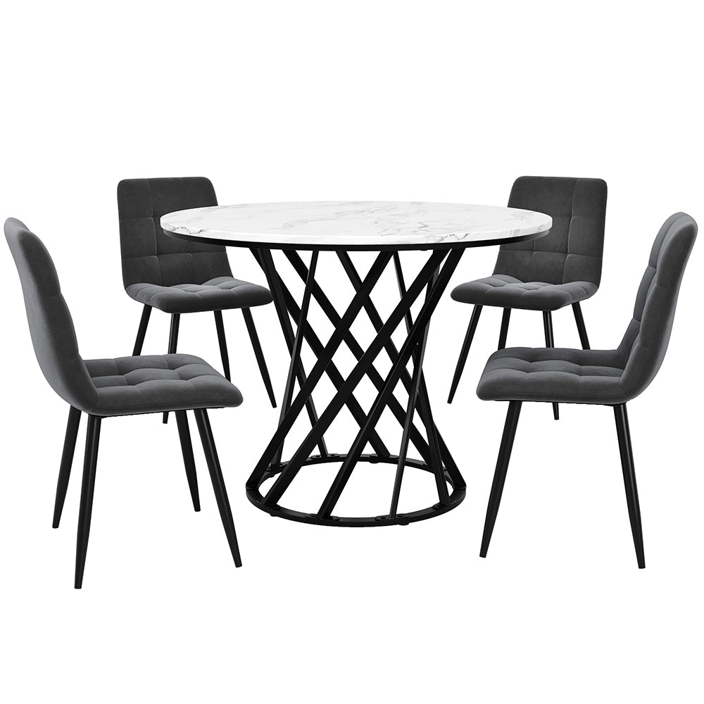 Set tavolo-Xylo-80cm rotondo 4 sedie velluto piedi neri